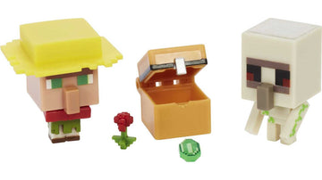 Minecraft Mob Head Minis Villager Guarding Iron Golem Pack with 2 Action Figures & Accessories, Incudes Authentic Pixelated Video-Game Characters