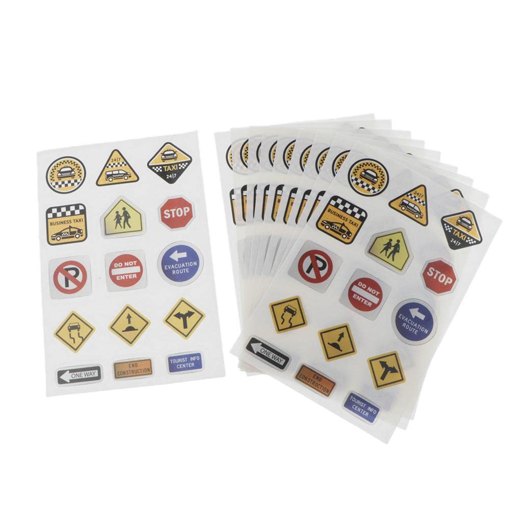 Easnea 10 Sheets Fun Road Tape for Car Toys, Traffic Sign Stickers for Playing and Learning, Perfect to Develop Your Kids Imagination and Memory - C