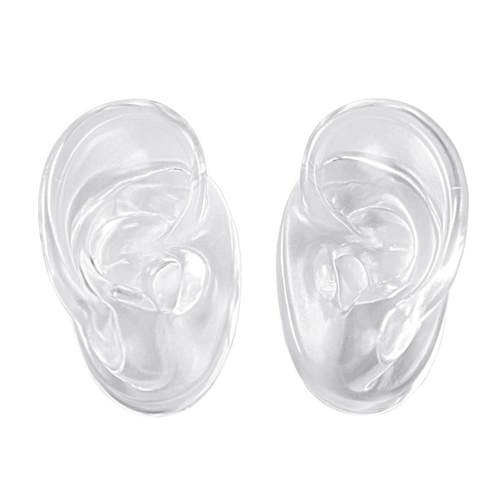 (One Pair) Soft Silicone Ear Model - Flexible Earmold Ear Displays for Acupuncture, Jewelry, Audio Music Recording, Education (Transparent)