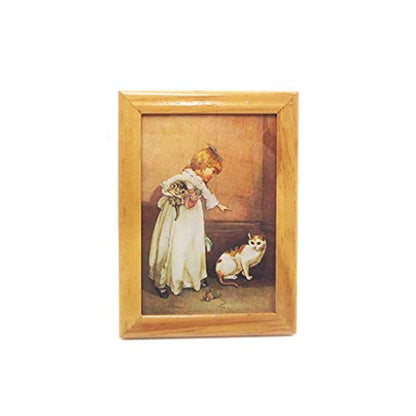 SXFSE Dollhouse Decoration Accessories, 1:12 Doll House Miniature Painted Wooden Frame Mural Accessories(Brown)