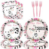 80 Pcs Holy Cow I'm Three Girls Birthday Decorations Moo Moo I'm Three Paper Dinner Plates Napkins Forks Dinnerware for Farm Animals Cow Themed Girls