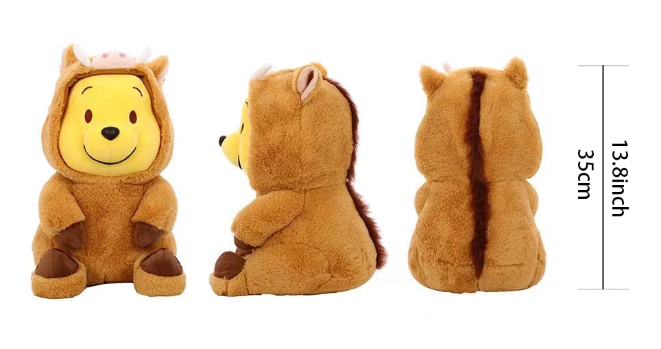 Dremung Bear Stuffed Animal 35cm, 14'' Kawaii Cartoon Bear Doll Plush Toy Brown & Yellow