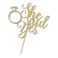 PALASASA She Said Yes Gold Glitter Ring Cake Topper Engagement Party Decor