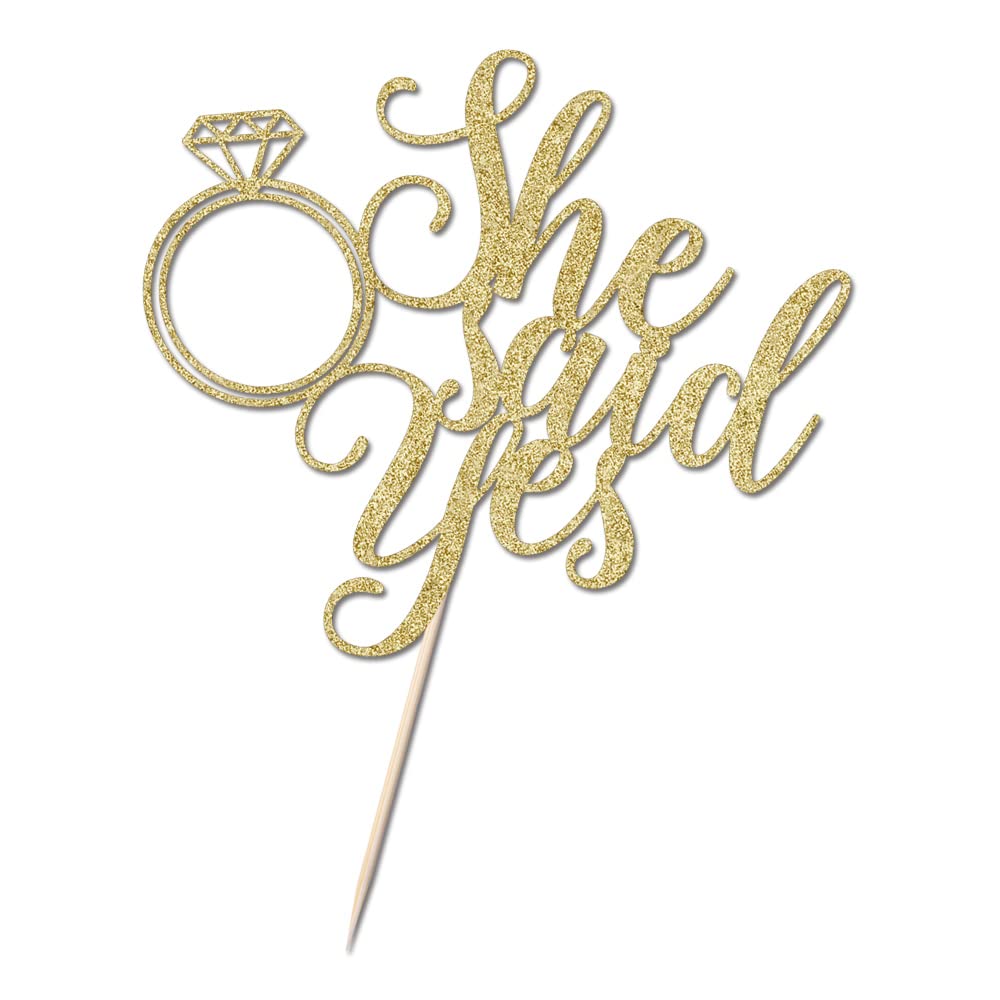 PALASASA She Said Yes Gold Glitter Ring Cake Topper Engagement Party Decor