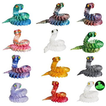 OGCHFZC 12 Pcs 3D Printed Snake, 12.8 inch Flexible 3D Printed Snake Stuff Decorative for Kids Home Decor Gifts for Valentine's Day Easter Christmas