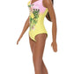 Barbie Fasshion Doll, Beach-Themed Brunette Wearing Pink & Yellow Floral Swimsuit
