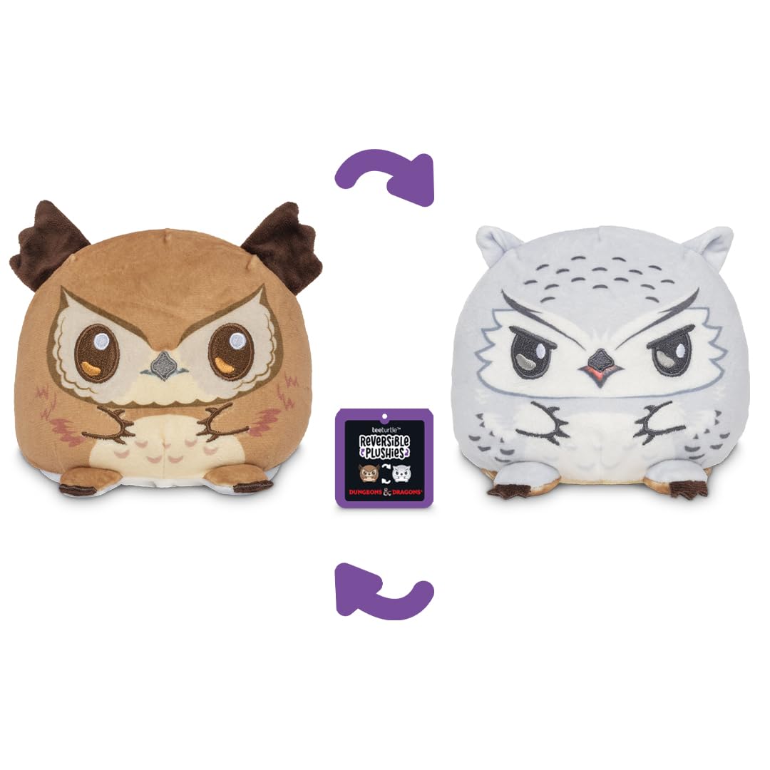 TeeTurtle Reversible Dungeons and Dragons Owlbear 4-Inch Two-Sided Flip Plush Toy with Embroidered Details - Cute Mini Collectible Plush for Kids