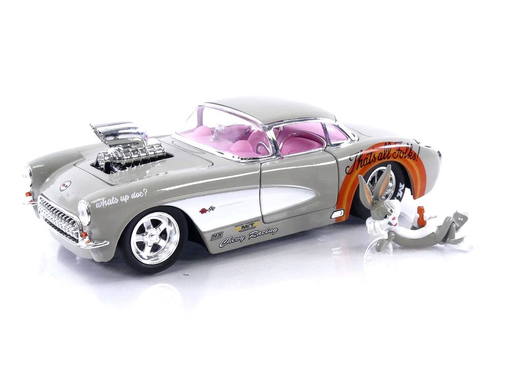 Jada Looney Tunes 1:24 1957 Chevrolet Corvette Die-cast Car & 2.75" Bugs Bunny Figure, Toys for Kids and Adults
