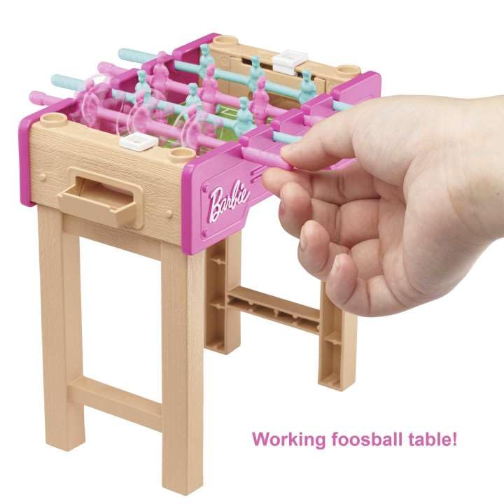 Barbie Mini Playset with Pet, Accessories and Working Foosball Table, Game Night Theme, Gift for 3 to 7 Year Olds