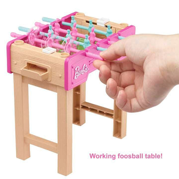 Barbie Mini Playset with Pet, Accessories and Working Foosball Table, Game Night Theme, Gift for 3 to 7 Year Olds