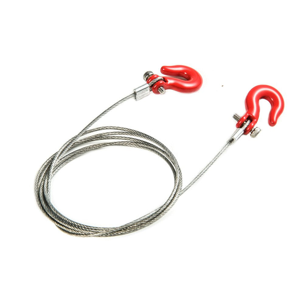RCLions 1/10 RC Crawler Accessories Steel Tow Rope with Hooks for SCX10 Trx4 CC01 D90 RC Buggy Truck Car Parts (Red)