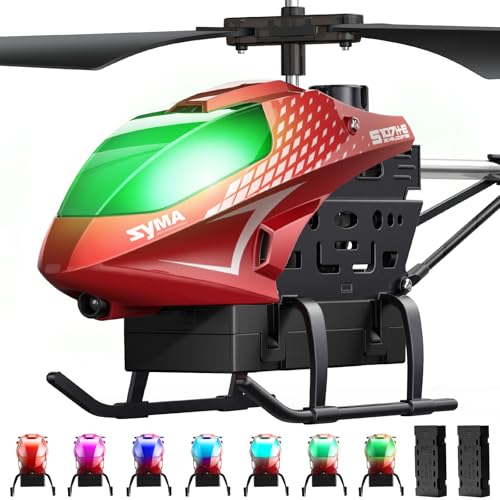 SYMA RC Helicopter for Kids, 7-Color LED Lights, 40 Min Flight Time, Red