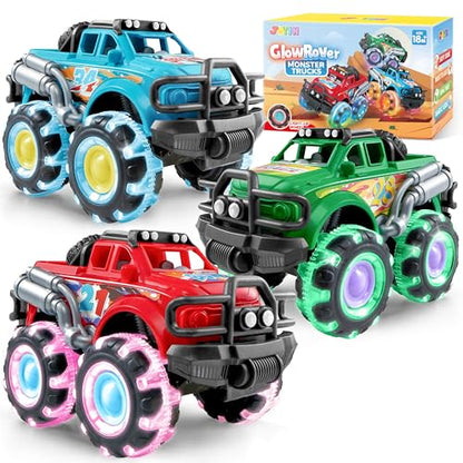 Vroomix JOYIN 3 Pack Monster Truck Toy - Toy Truck with Flashing LED Wheels - Light-Up Friction-Powered Cars for Toddlers - Boys Girls Birthday Gift