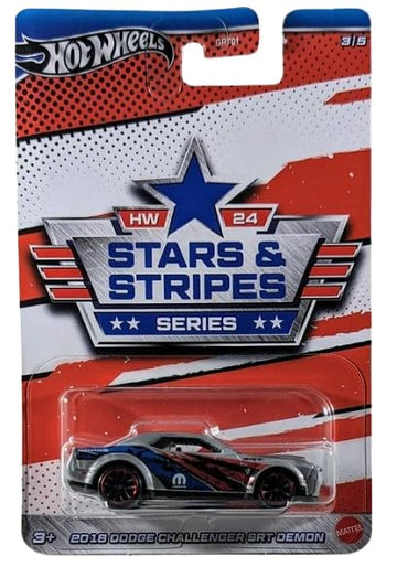 Hot Wheels 2018 Dodge Challenger SRT Demon, HW 24 Stars & Stripes Series 3/5