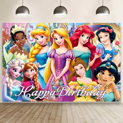 CICICO Princess Wall Decor Backdrop for Princess Themed Birthday Decorations, Green Polyester Banner for Birthday Party Supplies (5x3ft)