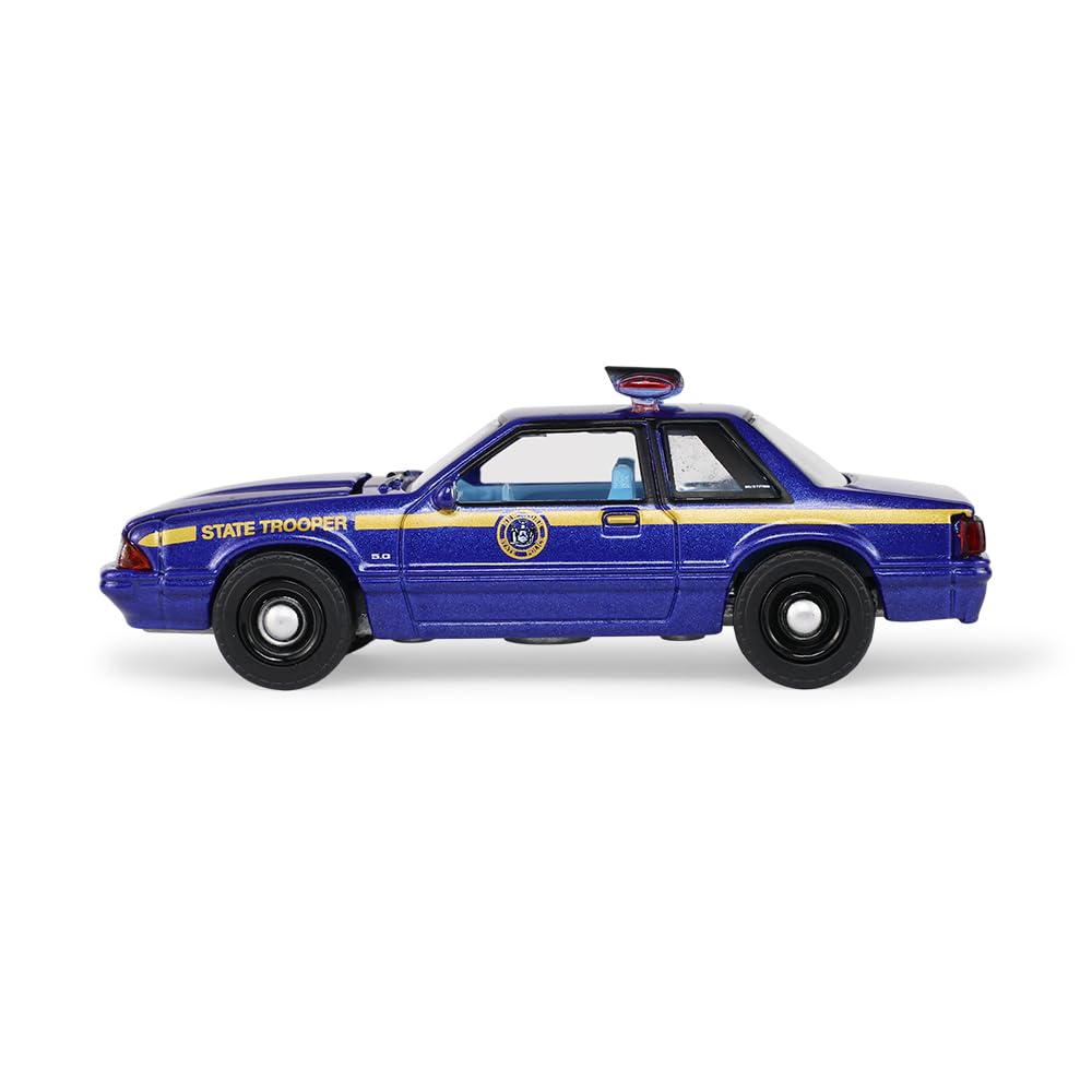 1988 "New York State Police Blue with Yellow Stripes and Blue Interior Hot Pursuit Series 8 1/64 Diecast Model Car by Greenlight 42650A