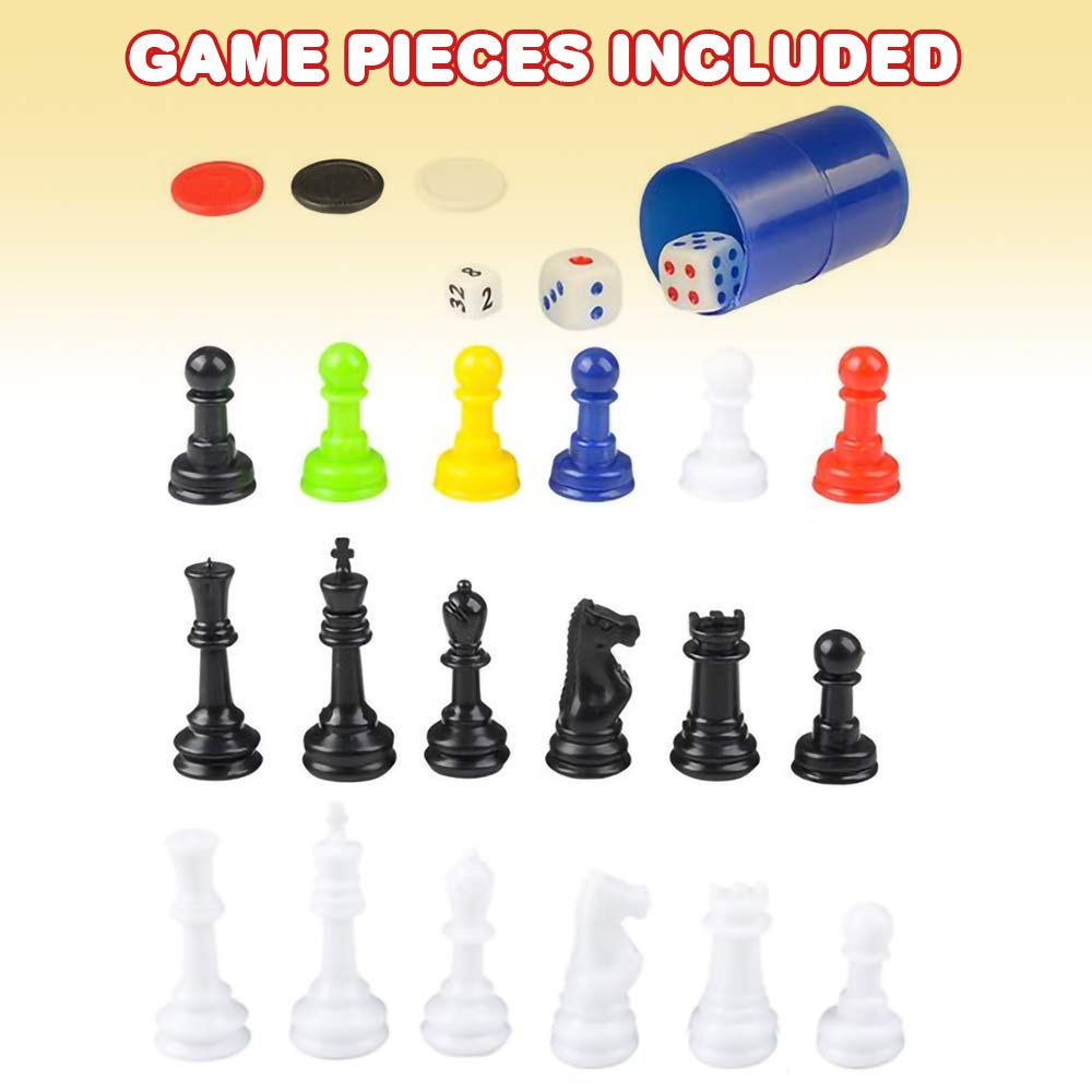 Gamie 10 Board Games Set, Classic Family Games for Kids and Adults, Includes 5 Double Sided Playing Boards with Backgammon, Chinese Checkers, Snakes