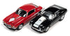 1969 Chevy Camaro ZLX Phase III Black with White Stripes and 1973 Chevy Camaro Phase III Medium Red and White Baldwin Motion Set of 2 Cars 1/64