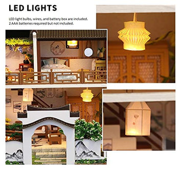 Cool Beans Boutique Miniature DIY Dollhouse Kit - Wooden Asian Dollhouse Traditional Home - with Dust Cover - Architecture Model kit (English Manual)