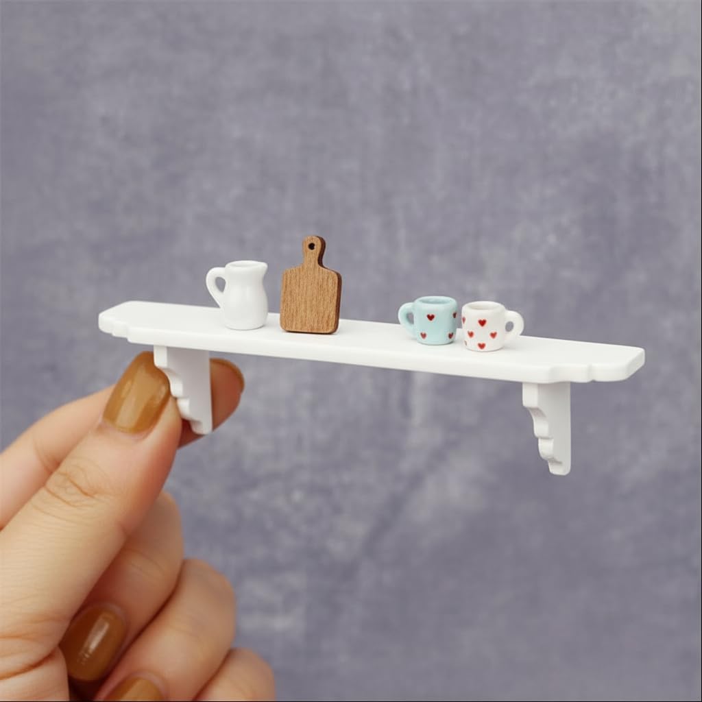 Calsgkspray Dollhouse Wall Shelf, 1:12 Scale Miniature Dollhouse Accessories, White Doll House Storage Wall Shelf for Kitchen Scene