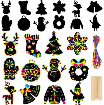 DIYASY Christmas Scratch Art Paper,96Pcs Crafts Kits Magic Rainbow Scratch Cards for Xmas Tree Ornaments and Kids Birthday Decoration