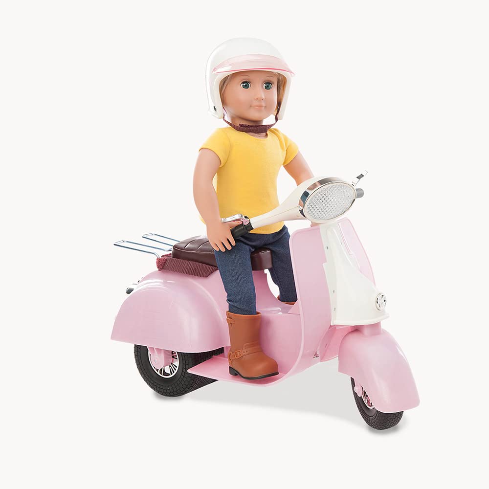Our Generation - Ride in Style Scooter - Vehicle Playset - Pink & Ivory - 18-Inch Doll Accessories - Pretend Play - Toy for Kids 3 Years +