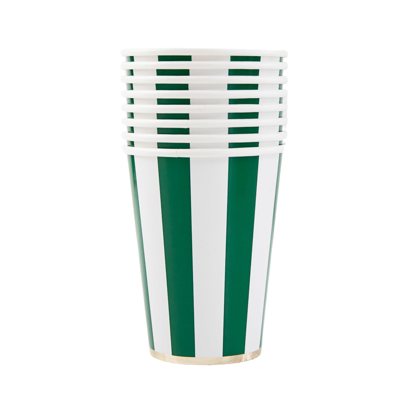 Bonjour Fête Green Cabana Stripe Paper Party Cups | Disposable Cups for Holidays, St. Patrick's Day, Christmas & Birthdays | Premium 12oz Party