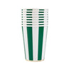 Bonjour Fête Green Cabana Stripe Paper Party Cups | Disposable Cups for Holidays, St. Patrick's Day, Christmas & Birthdays | Premium 12oz Party