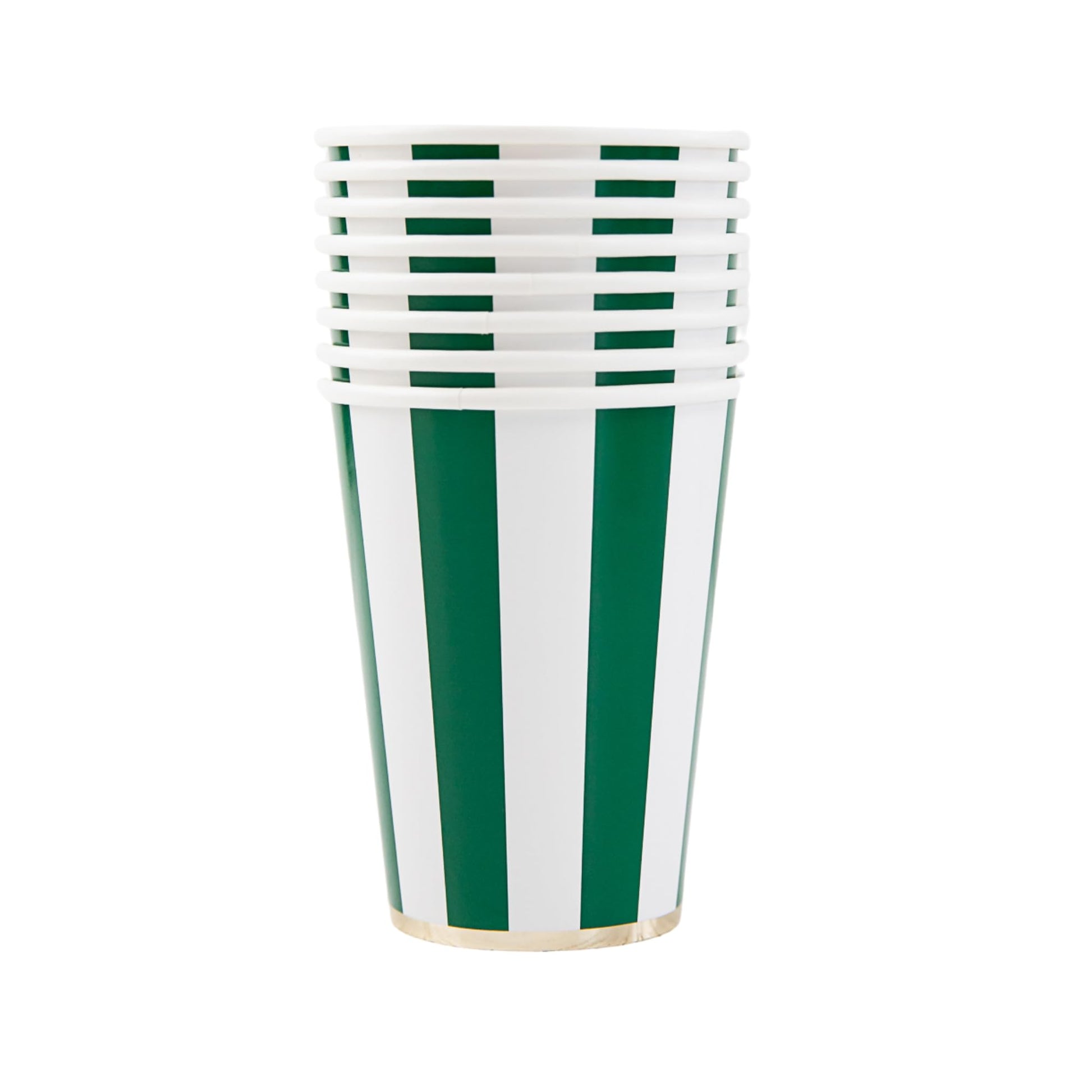 Bonjour Fête Green Cabana Stripe Paper Party Cups | Disposable Cups for Holidays, St. Patrick's Day, Christmas & Birthdays | Premium 12oz Party
