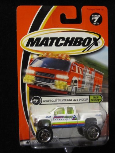 Chevrolet Silverado 4x4 Pickup (White/snowboards Tampo) Matchbox Team Tundra Series #7 by Matchbox