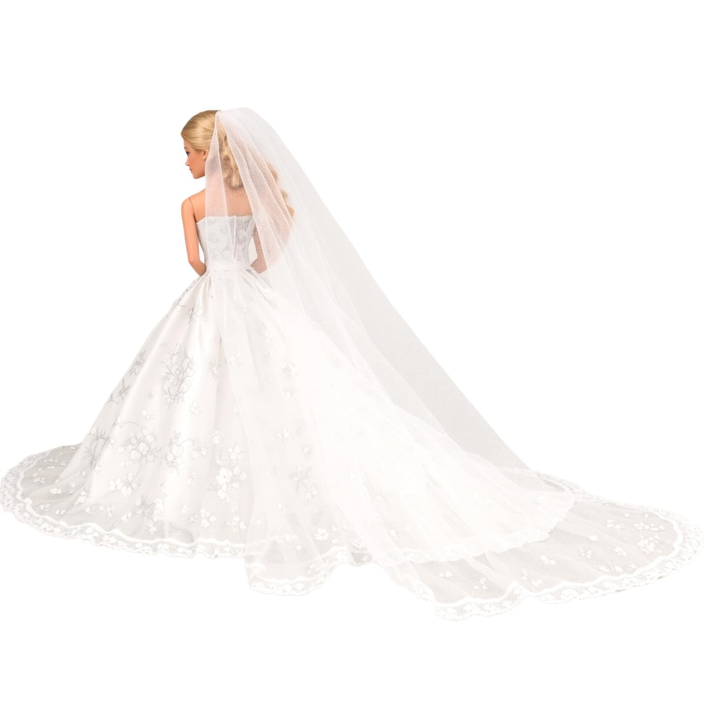 BARWA Wedding Dress with Veil White Princess Evening Party Clothes Wears Dress Outfit Set for 11.5 Inch Doll