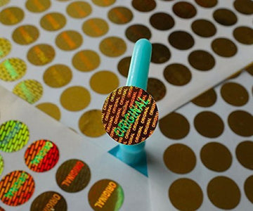 justlabel Golden Hologram Original Sticker Diameter 8mm/0.3" x 3" x 2" (1500 Pieces) Laser Hologram Sticker Label, Original Seal Versatile Void Appear