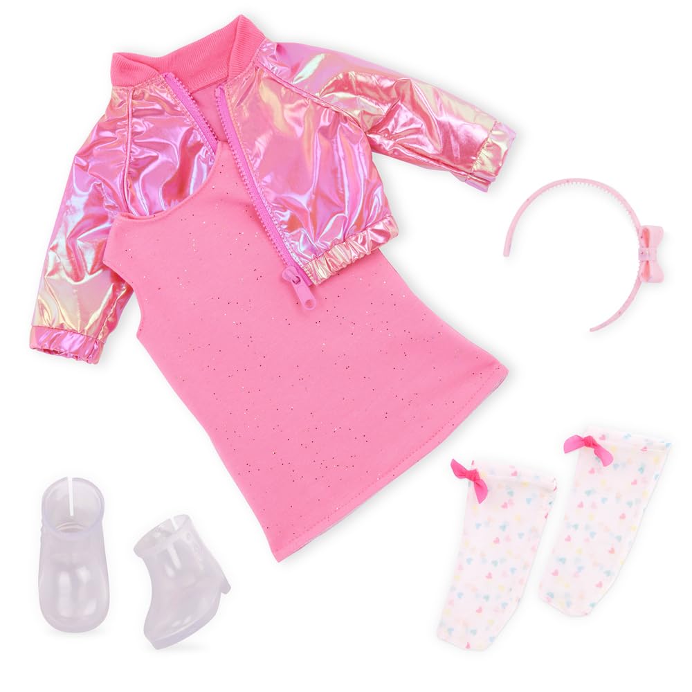 Our Generation Outfit OG Deluxe - Splash of Pink - Avant-garde Bomber Jacket - Metallic Pink Bomber Jacket & Dress Suit for 18 Inch Dolls