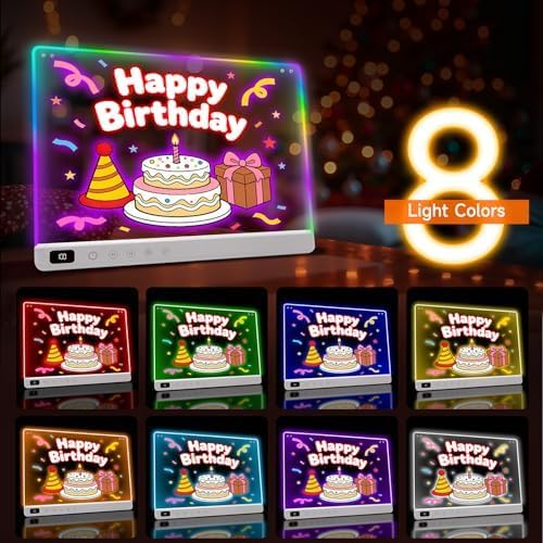 16" Rechargeable Led Drawing Board for Kids with 13 Light Effect, Glow Doodle Acrylic Dry Erase Board-Built-in Stand, Light Up Drawing Tablet