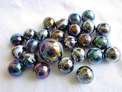 Big Game Toys~25 Glass Marbles Midnight Galaxy Purple/Gold Oil Slick Metallic Iridescent Classic Style Game Pack (24 Player, 1 Shooter) Decor/Vase