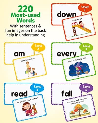 Coogam Sight Words Educational Flashcards - 220 Dolch Sightwords Game with Pictures & Sentences,Literacy Learning Reading Cards Toy