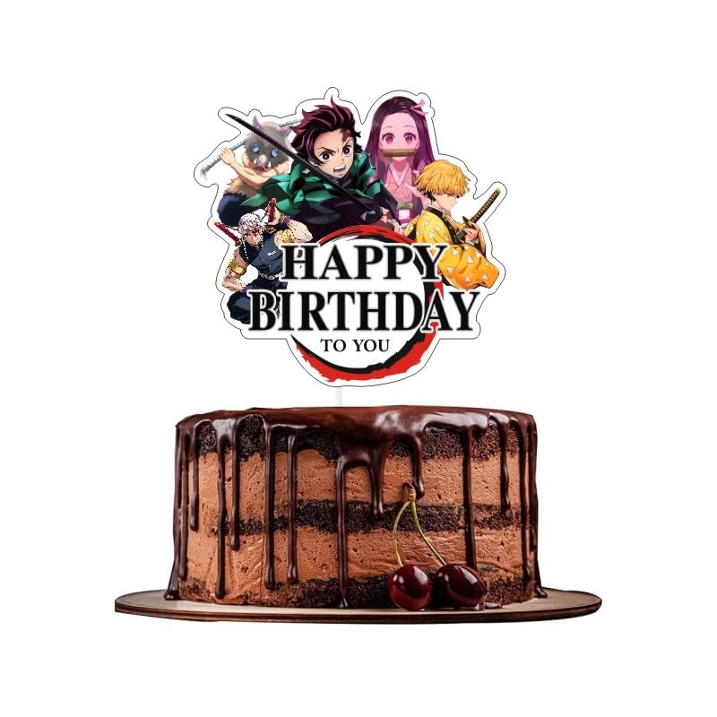 25pcs Demon Cake Decorations with 1pcs Cake Topper, 24pcs Cupcake Toppers for Slayer Birthday Party Supplies