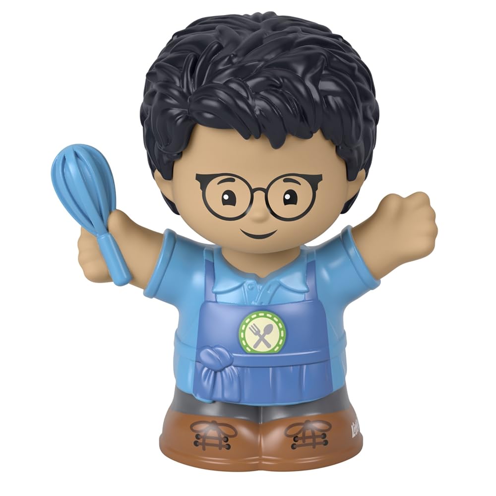 Mattel Replacement Part for Fisher-Price Little People Playset - HBW70 ~ Boy Baker Wearing Blue Apron, Glasses and Holding a Whisk Figure ~ Works