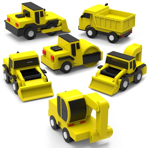 Tub Works® Construction™ Trucks Mold Free Bath Toys, 6 Pack | Sealed, No Hole Bath Toys Design Keeps Moisture Out | Soft, Squeezable & Float on Water