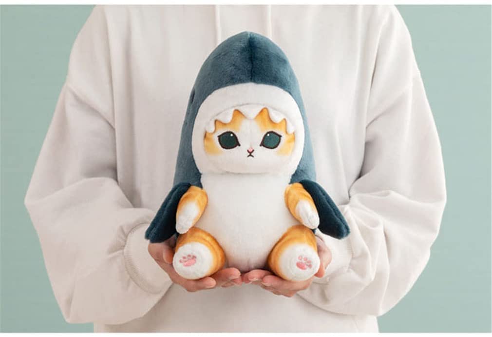 TQJOUJOU Cute Shark Cat Plush Toy, 8'' Cat Face Shark Stuffed Animal Plushies Doll, Kawaii Soft Stuffed Cat Shark Pillow Birthday Gift (Blue)