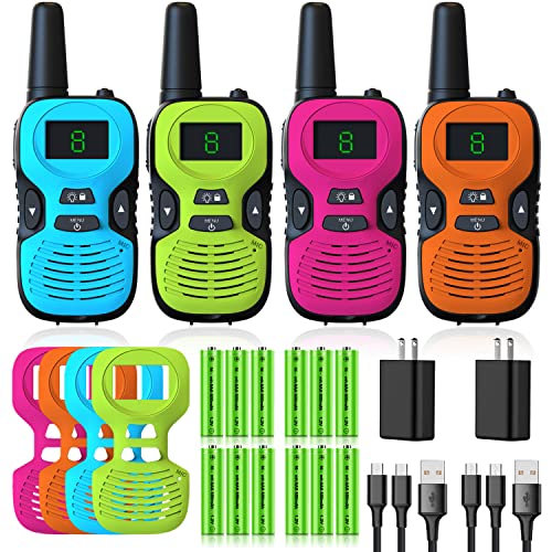 Walkie Talkies for Kids - Rechargeable 4 Pack: Walky Talky for Kids with Charger Battery - Walkie-Talkies Long Range Outdoor, Hiking, Camping Toys for
