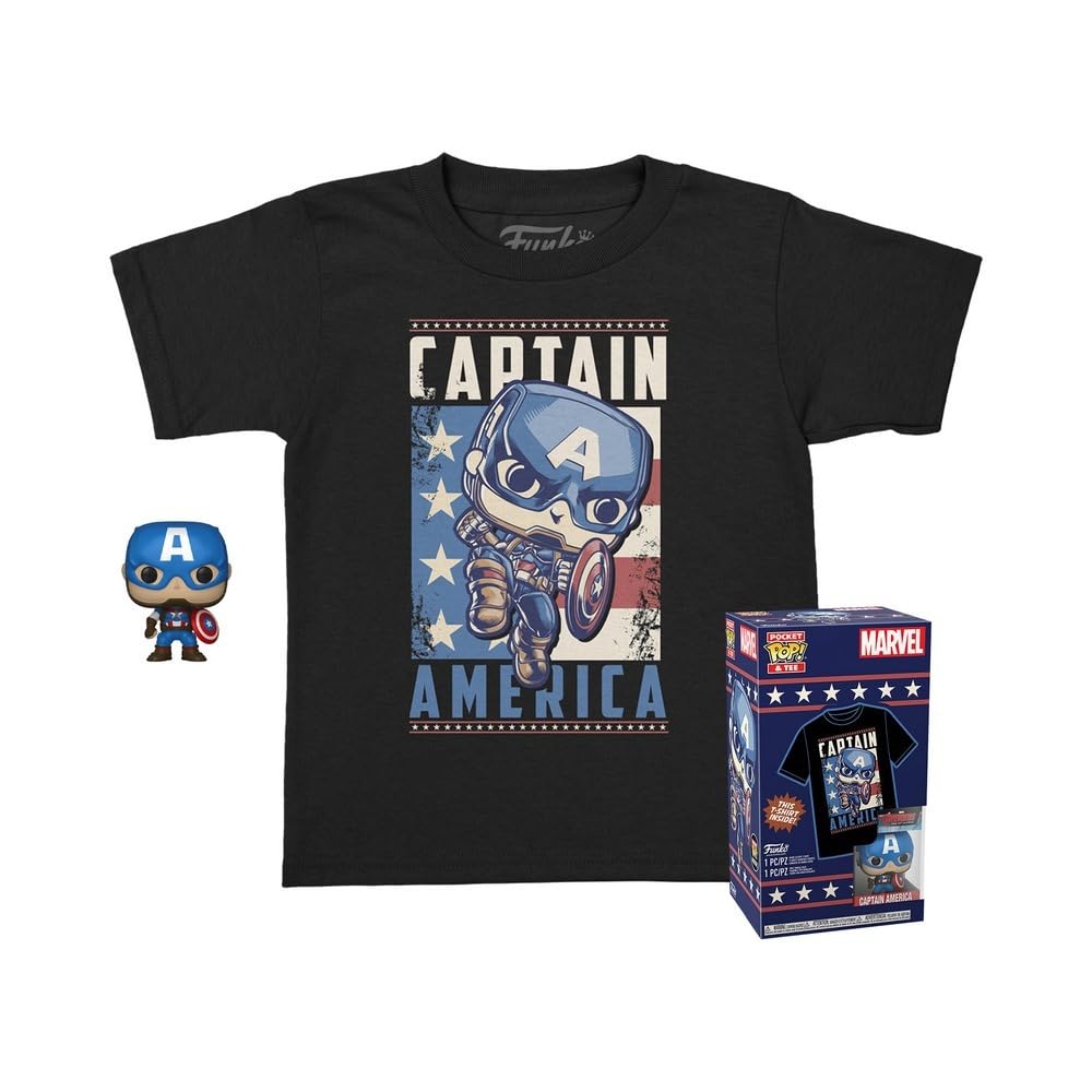 Funko Pop! Pocket Pop and Tee: Marvel - Captain America, Kids Small