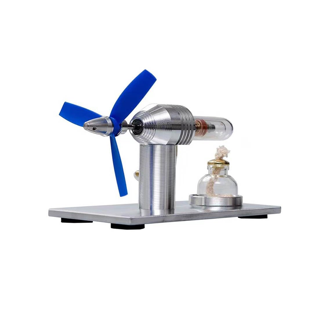 Keetopteep Hot Air Stirling Engine Motor Electricity Generator Kit, 3-Blade Fan Single Cylinder Stirling Engine, Class Teaching Scientific Experiment