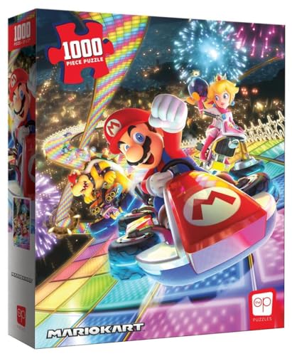 Mario Kart “Rainbow Road” 1,000 Piece Jigsaw Puzzle | Collectible Super Mario Puzzle Artwork Featuring Mario, Princess Peach, and Bowser |