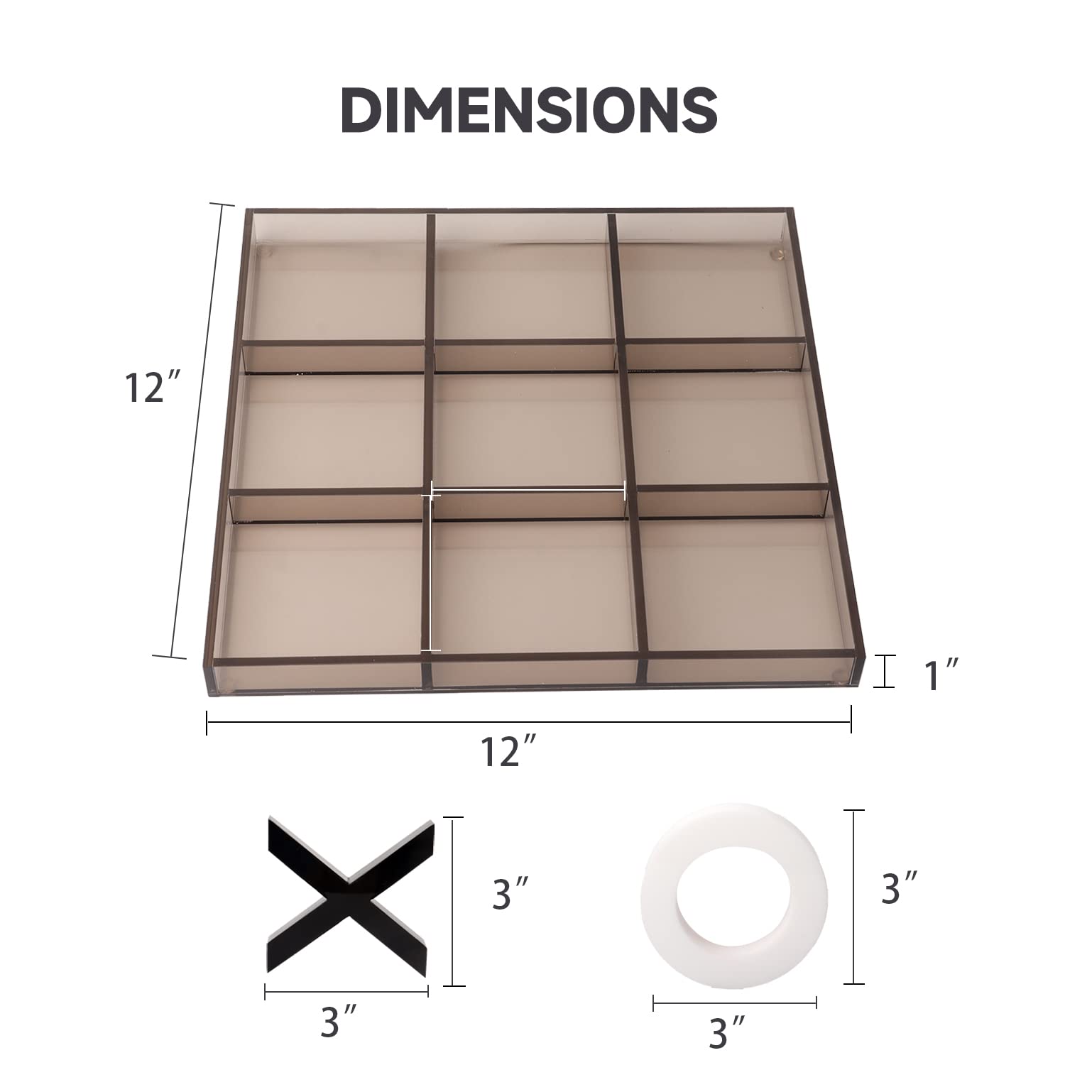 GSE Games & Sports Expert 12" Giant Acrylic Tic Tac Toe Game Set, Classic Family Travel Board Game, Great for Office, Living Guest Room, Coffee Table