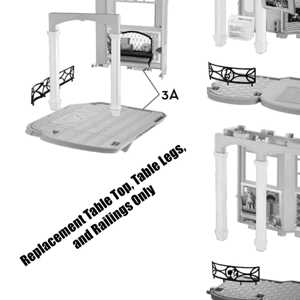 Mattel Replacement Dollhouse Size Brown Table Top, Silver Table Legs and 3 Black Railings for Barbie Dream-House Playset - CJR47
