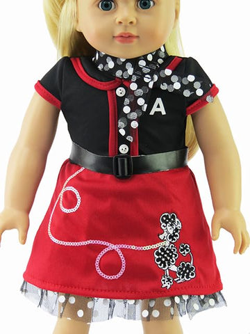 Red and Black Poodle Skirt Outfit for 18-Inch Dolls | Premium Quality & Trendy Design | Dolls Clothes | Outfit Fashions for Dolls for Popular Brands