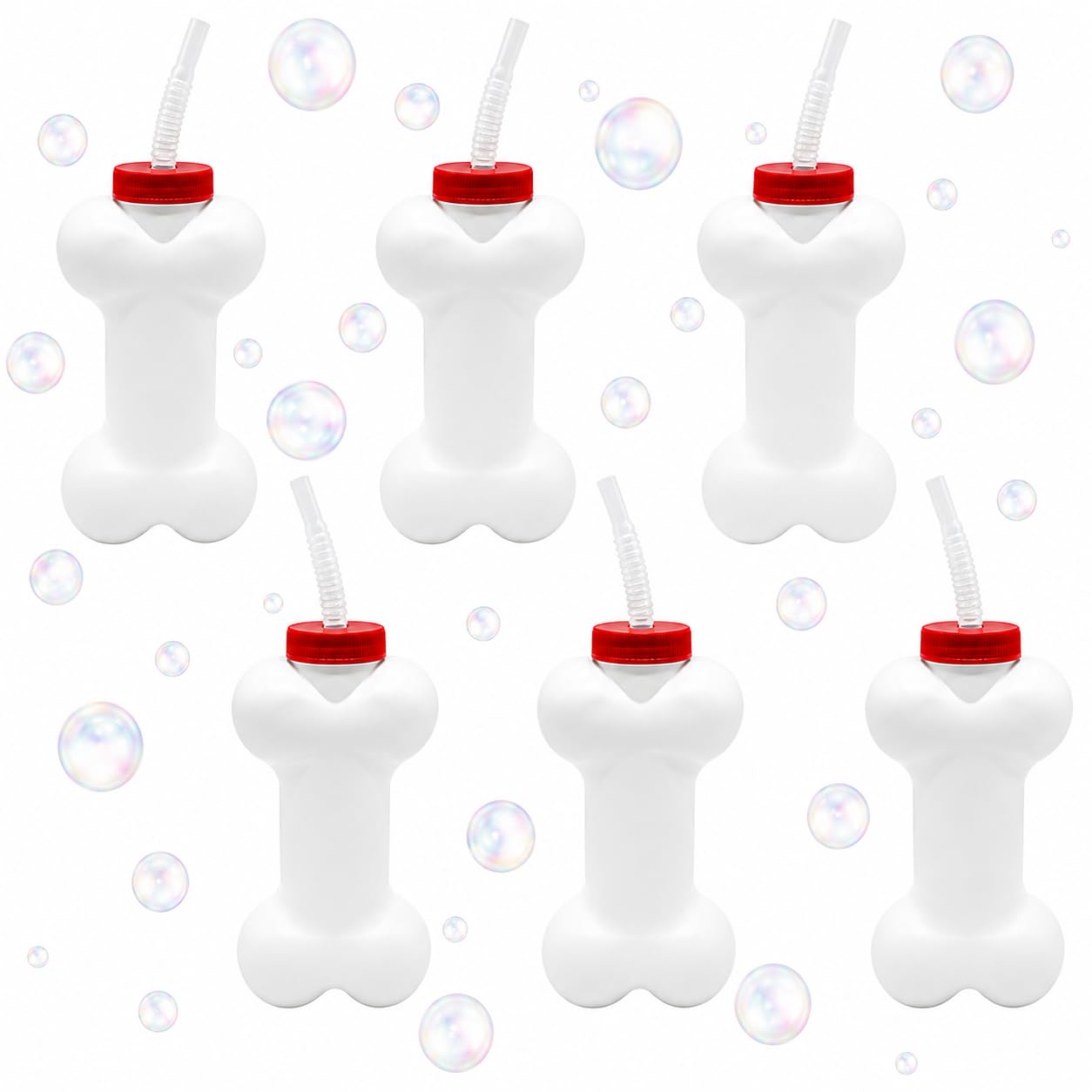 4E's Novelty Dog Bone Cups with Straw (6 Pack) 14 oz - Paw Dog Patrol Party Supplies, Birthday Party Supplies Decorations, Puppy Birthday Party Favors