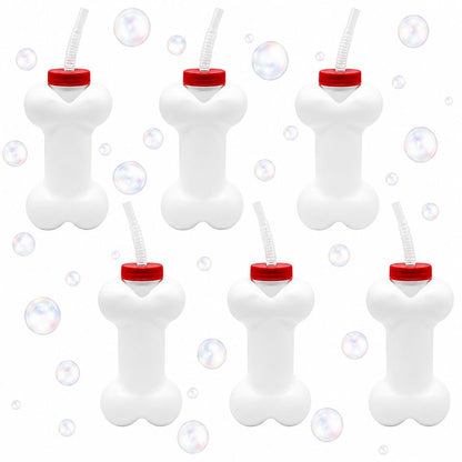 4E's Novelty Dog Bone Cups with Straw (6 Pack) 14 oz - Paw Dog Patrol Party Supplies, Birthday Party Supplies Decorations, Puppy Birthday Party Favors