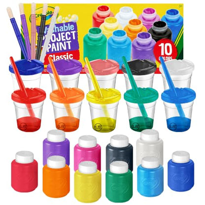 The Mega Deals Kids Painting Set - Washable Non-Toxic Finger Paints (10 Colors of 2 oz) with 10 Paint Cups & 10 Brushes Mess-Free Toddler Art Supplies